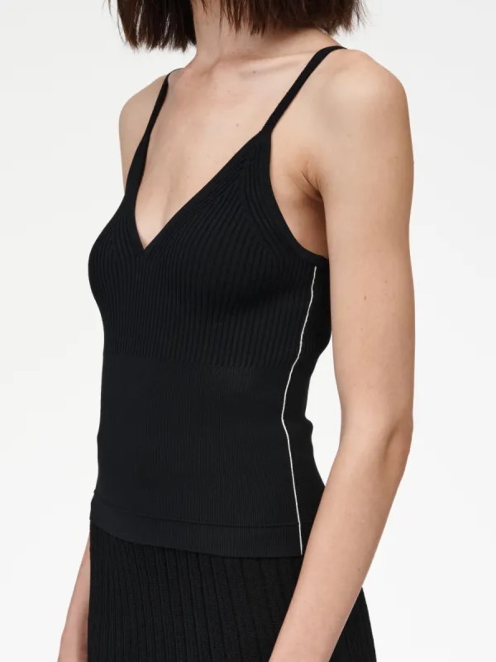 Maria McManus SMALL Deep Vneck ribbed knit tank top with side white piping